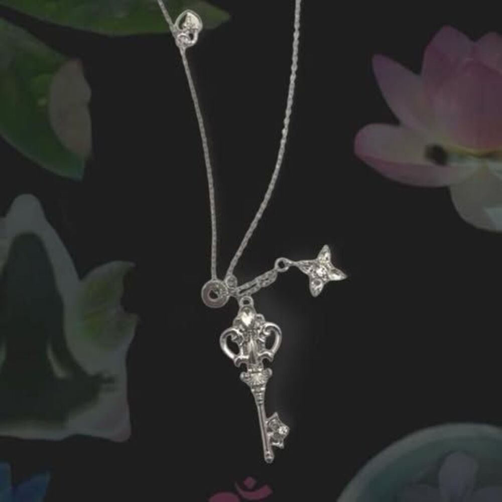 silver plated long pendant chain necklace